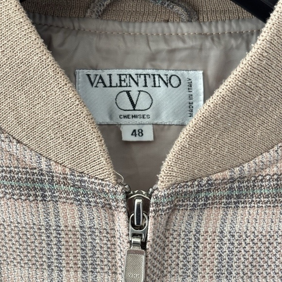 Valentino Jacket Bomber Beige Plaid Wool *VINTAGE* Logo V 100% Authentic - Picture 14 of 15